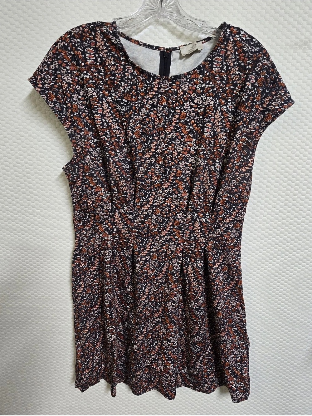 LOFT Black Mini Dress with Rust and Cream Floral Print